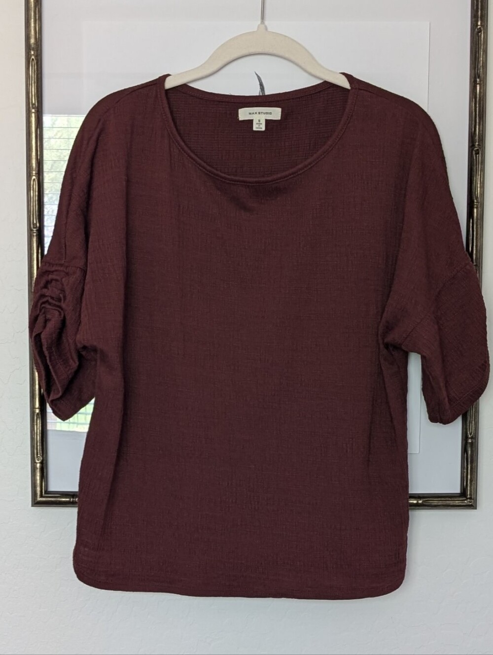 Max Studio Women's Chocolate Brown Cinched-Sleeve Tunic Top SZ S